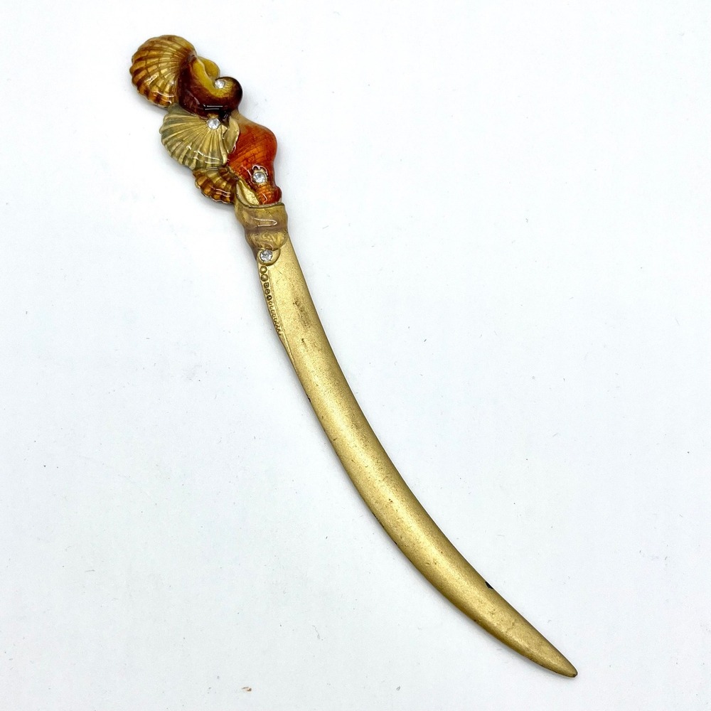 Olivia & Gracie Seashell Letter Opener Desk Decor Gold‎ Tone Rhinestone Vintage
